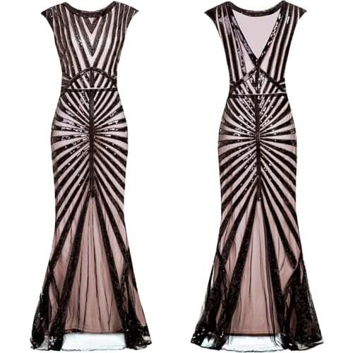 Women 1920s Great Gatsby Dress Long 20s Flapper Dress Vintage O Neck Sleeveless Backless Maxi Party Dress for Prom Cocktail