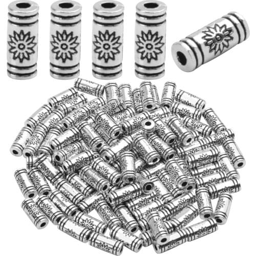 100pcs Column Spacer Beads Tibetan Silver Tube Beads for Bracelet Necklace Jewelry Making Crafts DIY,Size:10 * 4.5mm; Hole:2mm