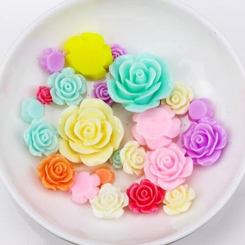100pcs Mix Colors Cute Resin Rose Flowers Flatback Acrylic Beads Glue on DIY Nail Ar Clothing Decoration