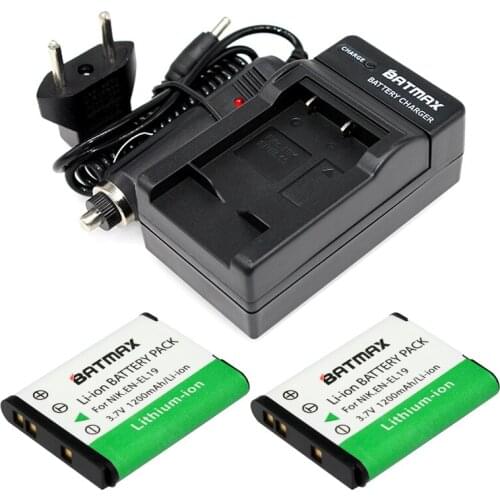 2Pcs 1200mAh EN-EL19 EN EL19 ENEL19 Camera Battery&Charger for Nikon S2500 S100 S2600 S3100 S3200 S3300 S4100 S4200 S4300 S6600