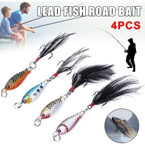 4pcs 2.5cm/4g Wire Bait Fishing Lures With Feather-tail Hook Fishing Accessories Kit Mini Lures