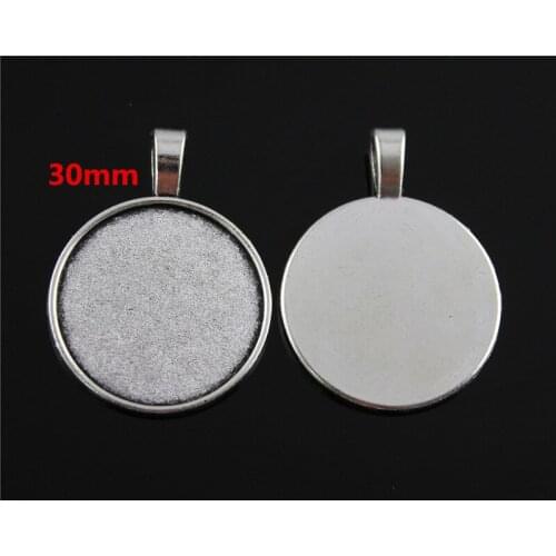 5pcs Antique Silver/Antique Bronze Base Setting Tray Bezel Pendant Charm/Finding,fit 30mm Round Cabochon/Picture/Cameo,Big Bail
