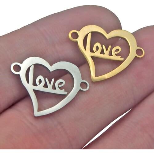 5pcs/lot Stainless Steel Gold Steel Heart Hollow Letter Love CharmsConnector DIY Jewelry Making Handmade Findings Supplies Gifts