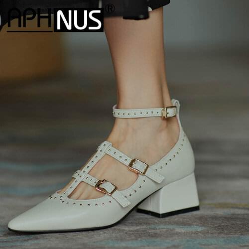 APHNUS Womens Mary Janes Office Work Low Mid Heels Pumps Woman 2020 Shoes For Women New
