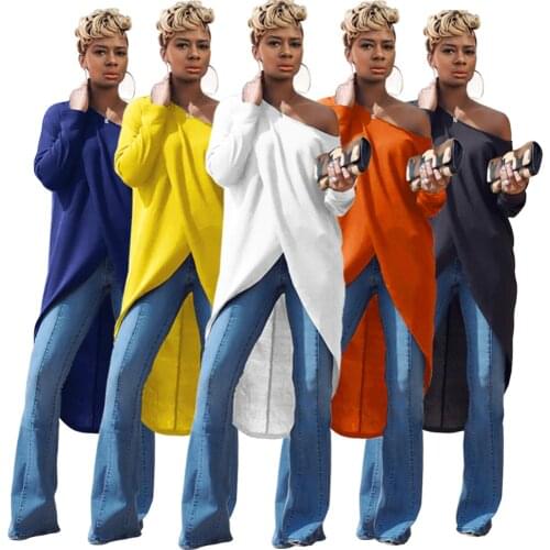 Irregular Split Long Shirt Dress Streetwear Short Sleeve Slash Neck Black/ White Front Short Back Long Tee High Street Outfits