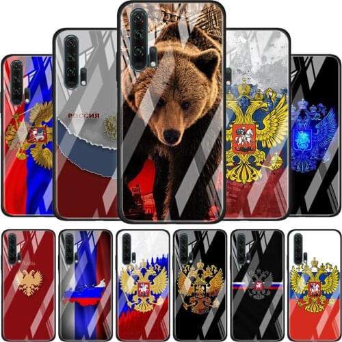 Tempered Glass Cover Russia Flag National Emblem For Honor 30 20 10 9X 8X Lite Pro Plus Silicone Phone Case Coque Shell