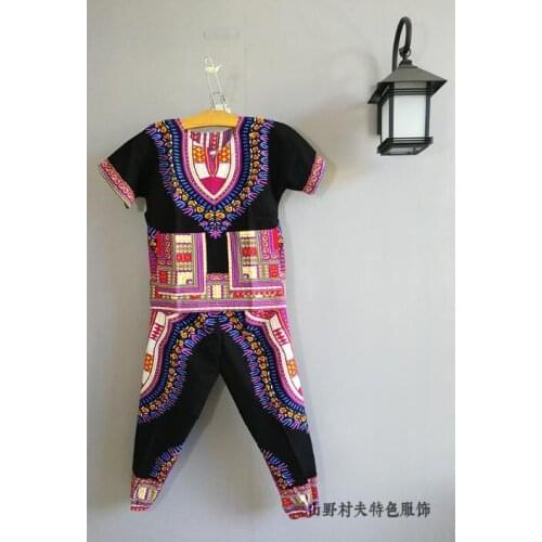 Dashiki Africa Clothing Sets Performance Costume Woman Man Children Ethnic Print Top+pants