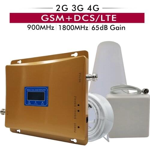 65dB Gain Dual Band Booster 2G GSM 900MHz 3G 4G DCS LTE 1800MHz Cell Phone Signal Repeater Cellular Signal Amplifier Antenna Set