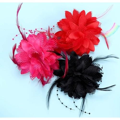 Hot Women Ladies Flower Feather Bead Corsage Hair Clips Fascinator Bridal Hairband Brooch Pin