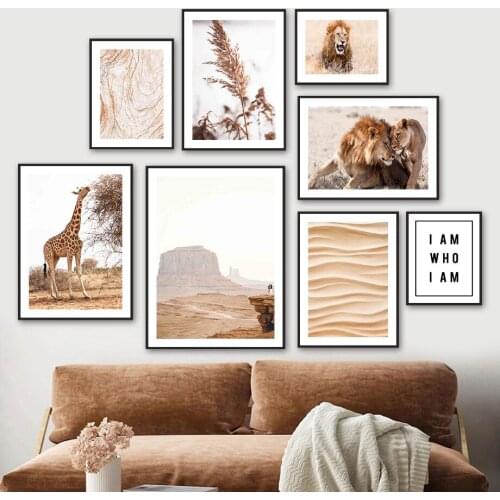 Lion Giraffe Reed Texture Desert Landform Wall Art Canvas Painting Nordic Posters And Prints Wall Pictures For Living Room Decor