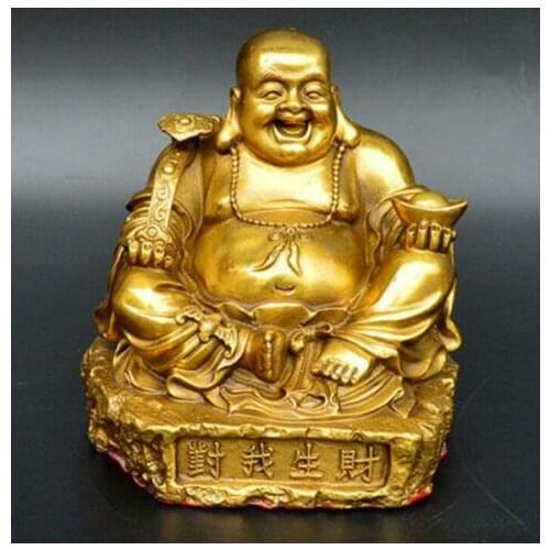 Chinese buddhism brass ru yi happy laugh Maitreya Buddha lucky statue