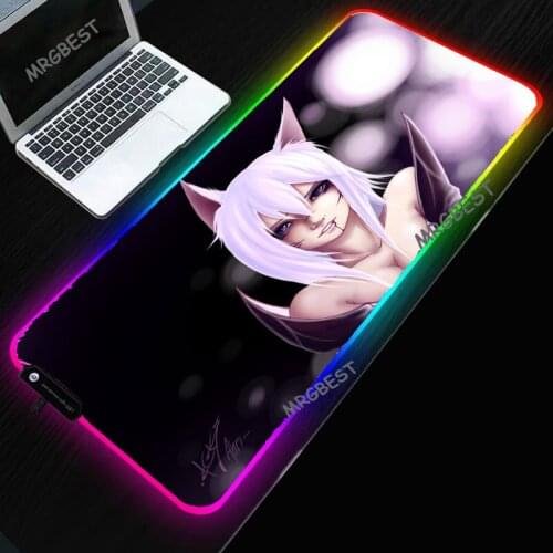 MRGBEST LOL Ahri Printed Mouse Mat Anti-fray Long RGB Mouse-pad LED Lighting Edge Control Cool Desk Mat for Home Games 800x300mm
