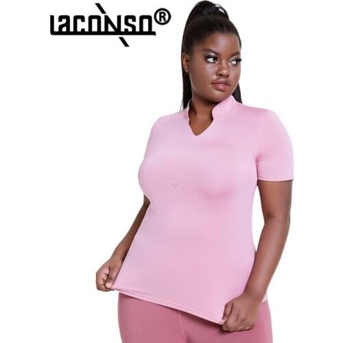 LACONSO Oversized Sports Blouses T-Shirts Womens Yoga Wear Loose And Breathable Short Sleeves Running Tops Fitness Clothes