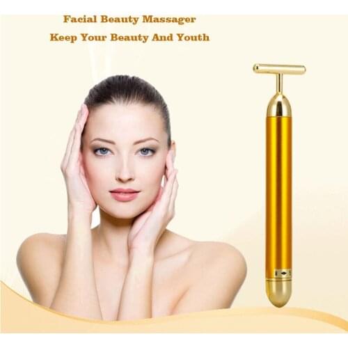 Face Massager Stick Slimming Face Lift Skin Roller Vibration Face Beauty Roller Tightening Wrinkle Bar Anti-Aging 24K Gold Color