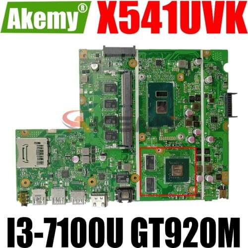 AKEMY X541UVK Laptop Motherboard For ASUS X541UJ X541UV Original Mainboard 4GB-RAM I3-7100U GT920M