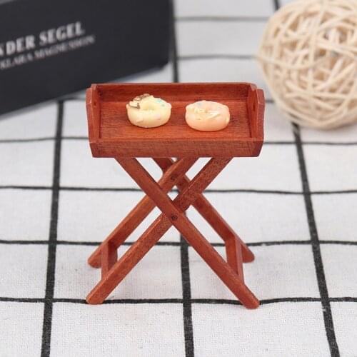 1Pc 1:12 Dollhouse Miniature Model Furniture Kitchen Wooden Tray Food Coffee Drinking Table Shelf Toys Hot Sale