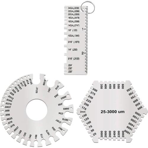 3 Pcs Stainless Steel Welding Gauge Set Wet Film Comb Wire Metal Sheet Thickness Gauge Round Dual-Sided Wire