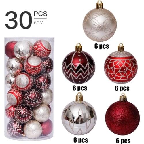 6cm/30pcs Christmas Decoration Ball Red Painting Transparent Ball Set Christmas Tree Pendant New Year Holiday Decoration