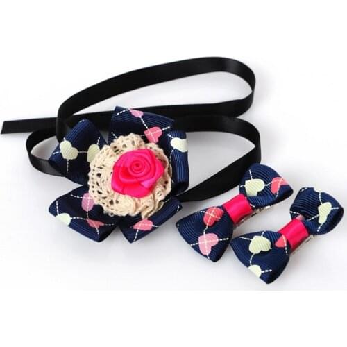 New Pet Collars Pet Accessories Sunflowers Bow Tie Dog Tie + Dog Hairpin Suit Free Shipping