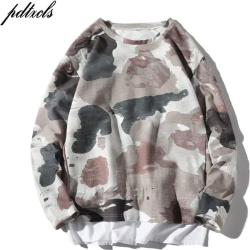 New Arrival Stylish Men Fashionable Letter Print Camouflage Long Sleeve Mens Tops Tees Hip Hop Autumn Casual Mens Long Shirts