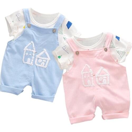Baby clothes summer house print cute short-sleeve coveralls 2 two-piece suit casual suit for baby boy/girl baby boy clothes set