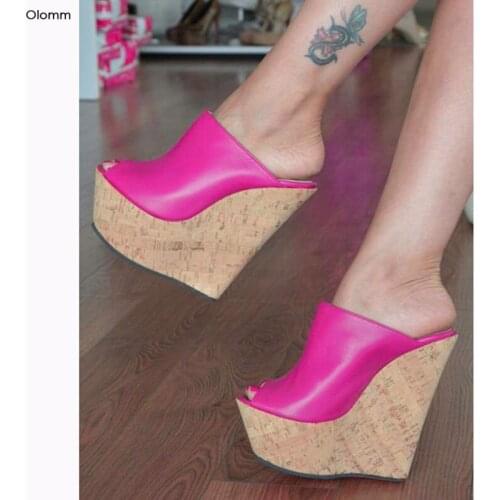 Olomm Women Platform Mules Sandals Sexy Wedges High Heels Sandals Open Toe Gorgeous 5 Colors Party Shoes Women US Plus Size 5-15