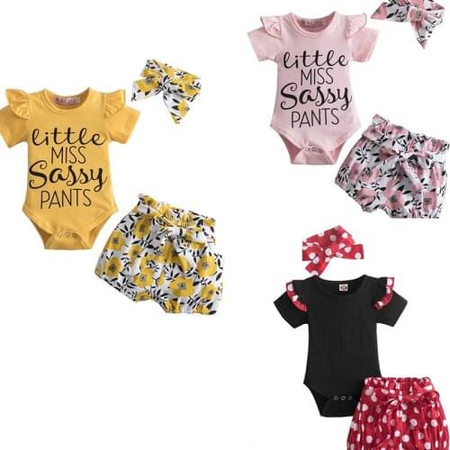 0-2T Newborn Kid Baby Boy Girl Clothes Set Cute Flower Sunsuit Letter Top and Short Pants Baby Cotton Infant Birthday Outfits