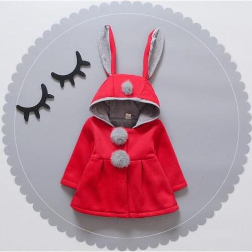 1-4Y Baby Girls Kids Warm Rabbit Ear Bunny Hoodies Coat Winter Jacket Outwear Snowsuit