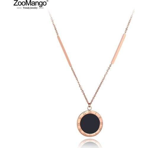 ZooMango Fashion Stainless Steel Roman Numeral Black Acrylic Pendant Necklaces For Women Sweater Chian 28" Long Necklace ZN19165
