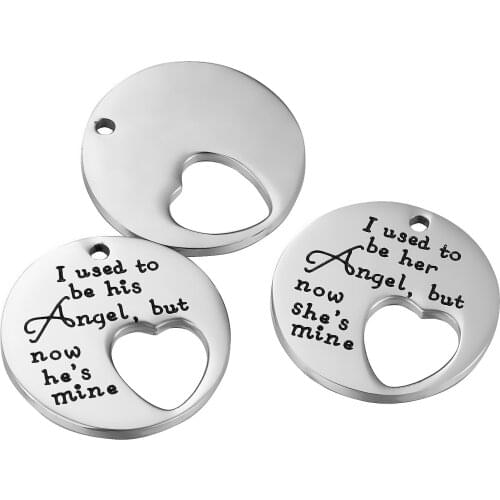 1 piece Stainless Steel 25mm Tags Charm I Used to Be His/Her Angel Now is Mine Tag Pendant Necklace Jewelry Hypollergenic