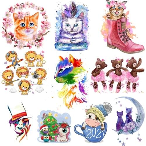 Colorful Animals Cat Heat Transfer For Clothing Iron On Lovely Unicorn Transfers For Clothes Applique Stickers For Diy T-shirt