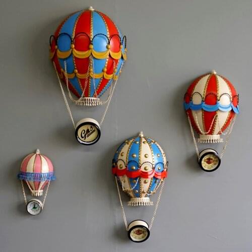Retro Antique Wrought Iron Color Hot Air Balloon Wall Hanging Decoration Home Livingroom Furnishings Crafts Hotel Accessories