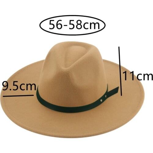 Women winter hats 9.5cm big brim belt buckle simple classic fedora hats women men solid winter autumn khaki white felt hats men