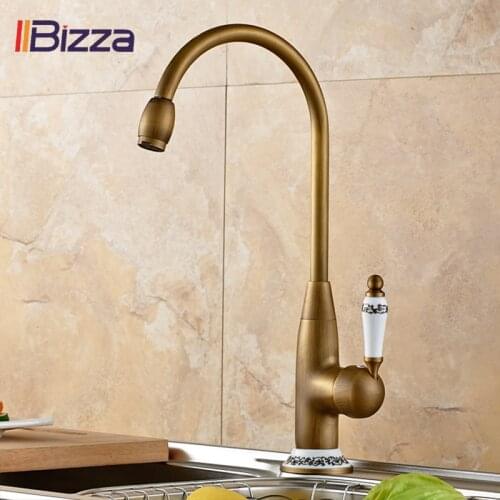 360 Swivel Stream Spout Antique Bronze Faucets Brass Deck Mounted Kitchen Faucet Copper Hot Cold Sink Mixer Taps Ceramic Crane