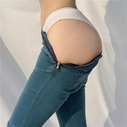 WOMENGAGA European Jeans Woman High Waist Feminine Skinny Side Zipper Jeans Solid Color Denim Feet Pants Black Aesthetic W2M1