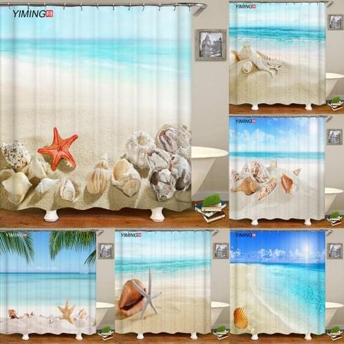 Bathroom Waterproof Shower Curtain 3D Seaside Shell Starfish Landscape Printing Curtain Home Decoration Curtain With Hook
