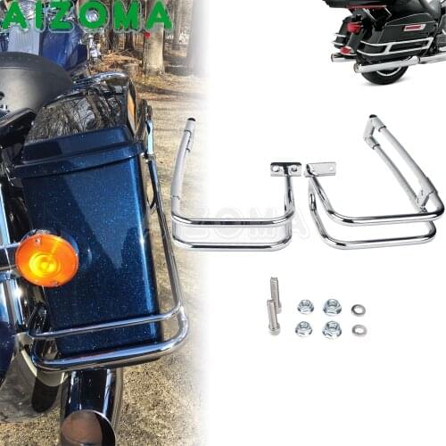 Motorcycle Rear Saddlebag Guards Twin Rail Support Chrome For Harley Touring Road King Electra Glide Street Road Glide 2014-2021