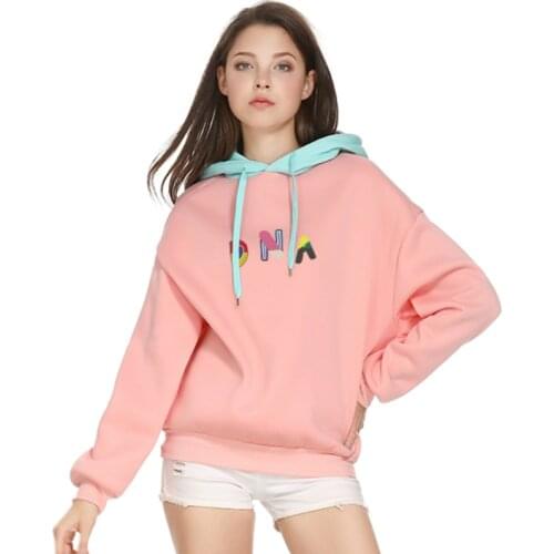 Pink Letter Prnt Women Patchwork Hooded Sweatshirts 2021 Spring Female Drawstring Casual Pullover Hoodies Tracksuits Tops