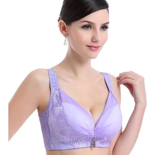 Plus Size Women Push Up 3/4 Cup Bras Sexy Female Wireless Deep V Bras No Rims Plunge Underwear Intimate 4 Hook-and-Eye C D E Cup