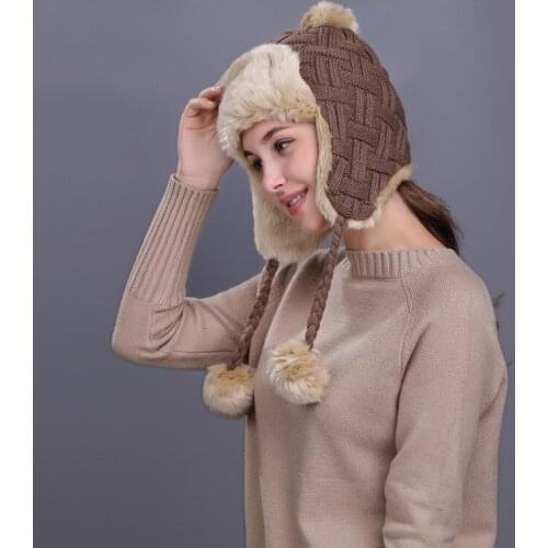 Women Bomber Hats Ear Flap Earflap Hats Snowflake Knitted Hats Winter Thick Russian Hats