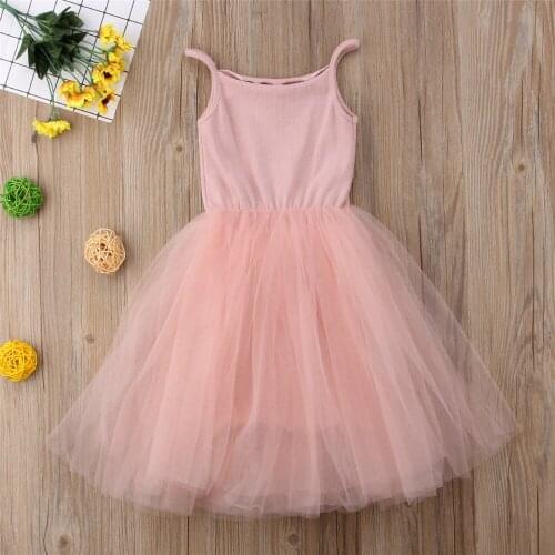 2-7 Years Summer Kids Baby Girls Sleeveless Princess Dress Solid Color Spaghetti Strap Tutu Dress Casual Party Ball Gown