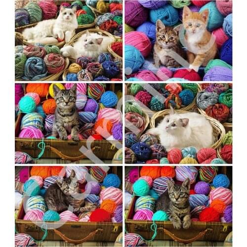 Animal 5D Diamond Painting Cat Wool ball DIY Cross Stitch Embroidery Rhinestones Picture Full Round&Square Drill Home Decoration