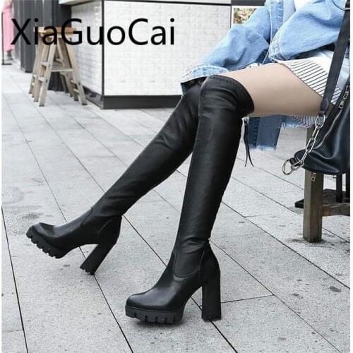 Winter Long Women Over The Knee Boots High-heeled Platform Women Thigh High Boots Plus Velvet Ladies Winter Long Boots