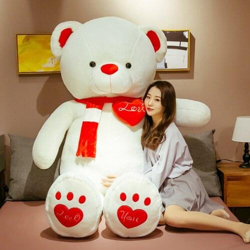 New 1PC 80CM/100CM 4 Colors Teddy Bear With Scarf Stuffed Animals LOVE Plush Toys Teddy Bear Doll Lovers Birthday Baby Girl Gift