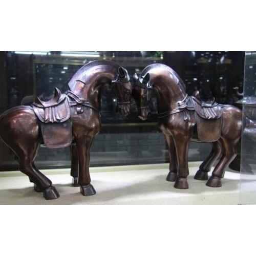 16" China Feng shui Bronze Copper Zodiac Year Horse Successful Run Horse Statue Pair