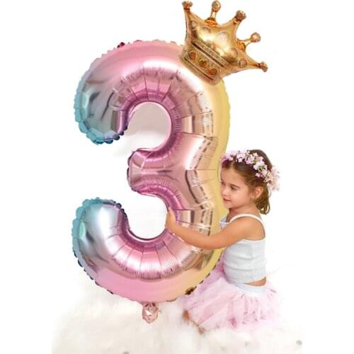 2Pcs/lot 32 Inch Rose Gold Crown Digit 0-9 Number Foil Balloon with Crown Boy Girl Birthday Balloon Baby Shower Kids Party Decor
