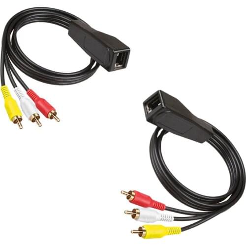2 Pack 3 RCA to RJ45 Balun Component Video and Audio Extender Over Cat5/6 Up to 1000ft/305M