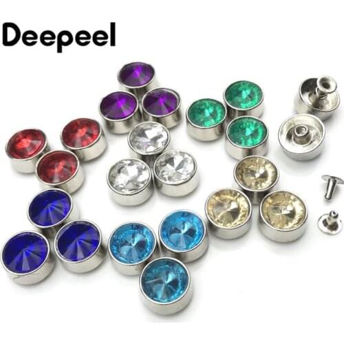 Deepeel 20sets 12mm Diamond Studs Buckles Round Rhinestone Rivet Clasp DIY Bags Shoes Clothes Decor Leather Craft Accessories