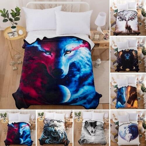 2021 Thin 3D Wolf Pattern Sofa Blanket Travel /Bed Blanket Soft Plush Blanket Microplush Throw Blanket 150*200cm
