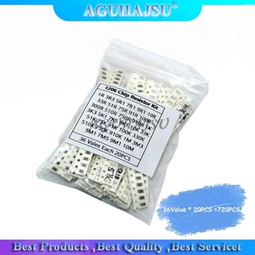 36Value * 20PCS =720PCS 0603 0805 1206 SMD Resistor Kit Assorted Kit 1 ohm- 10M ohm